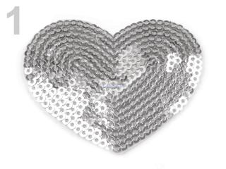 Nažehlovačka - HEART velikost 55x60mm s flitry - Silver