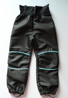 Dětské šusťákové kalhoty – černo-tyrkysová