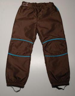 Dětské šusťákové kalhoty – hnědo-tyrkysové