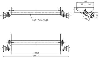 Náprava AL-KO UBR 1200-5 (1300 kg) a=1140 mm, c=1535 mm 100x4 (Sportjacht)