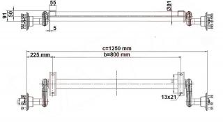 Náprava KNOTT G 13 (1300 kg) b=800 mm, 100x4, nízké patky (Náprava KNOTT G 13 (1300 kg) b=800 mm, 100x4, nízké patky)