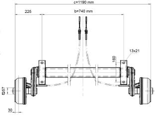 Náprava KNOTT GB 10 (1000 kg) b= 740 mm 200x50 (100x4) (Náprava KNOTT GB 10 (1000 kg) b= 740 mm 200x50 (100x4))