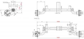Náprava KNOTT VG 7-L (750 kg) b=1000 mm, c=1430 mm (100x4), vysoké patky, stř. opěra