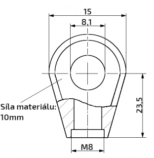 Oko k plynové vzpěře 23,5x15x10, otvor 8,1mm, pro závit M8 (Oko k plynové vzpěře 23,5x15x10, otvor 8,1mm, pro závit M8)
