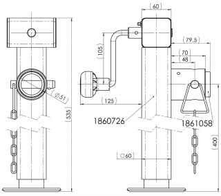 Opěrná noha Winterhoff SF 60-400+adapt. k navaření, 1300 kg (Opěrná noha Winterhoff SF 60-400+adapt. k navaření, 1300 kg)