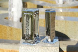 Hřbitovní lampa a váza šestiboká leštěný nerez