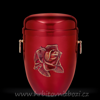 Ocelová urna červená s růží