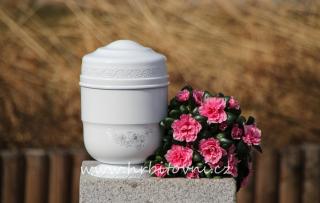 Urna hliníková bílá s růží (Pohřební urna)