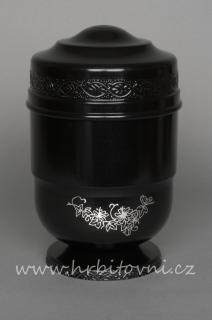 Urna hliníková černá s růží (Pohřební urna)