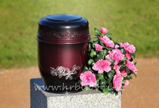 Urna hliníková červenočerná s růží (Pohřební urna)