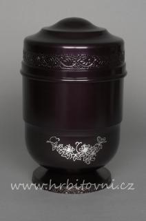 Urna hliníková fialová s kytkou (Pohřební urna)