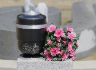 Urna hliníková granitová s rytou růží (Pohřební urna)