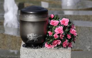 Urna hliníková šedo černé barvy s růží