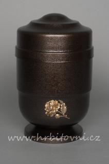 Urna hliníková staroměděná s mosaznou růží (Pohřební urna)