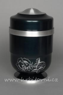 Urna hliníková zelená s rytou růží (Pohřební urna)
