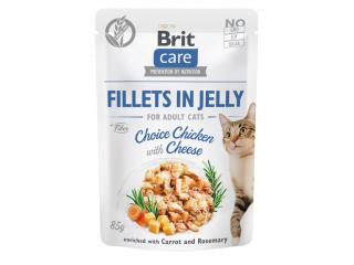 Brit Care Cat Fillets in Jelly Choice Chicken with Cheese 85g (Filetky v želé s výběrovým kuřátkem a sýrem)