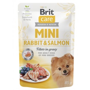 Brit Care MINI Dog Rabbit  Salmon fillets in gravy 85g (Kapsička pro dospělé psy malých plemen s králíkem a lososem)