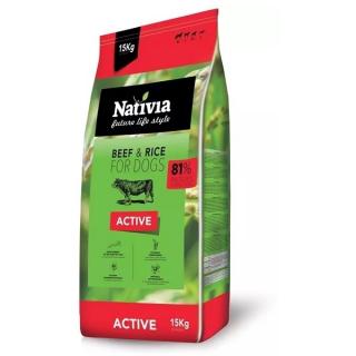Nativia Active BeefRice 15kg (Kompletní krmivo pro dospělé psy všech plemen se zvýšenou aktivitou)