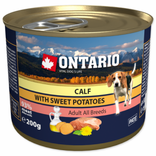 Ontario konzerva Dog mini Calf, sweet potatoe & linseed oil 200g