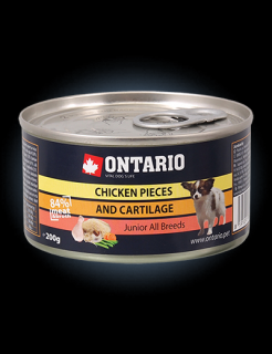 Ontario konzerva Junior Kuřecí kousky a chrupavka 200g