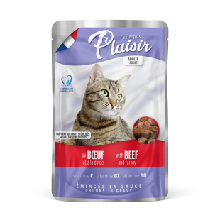 Plaisir cat hovězí + krůtí 100g (Kapsička pro dospělé i kastrované kočky)