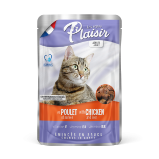 Plaisir cat  kuřecí + játra 100g (Kapsička pro dospělé i kastrované kočky)