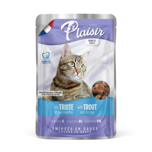 Plaisir cat pstruh + krevety 100g (Kapsička pro dospělé i kastrované kočky)