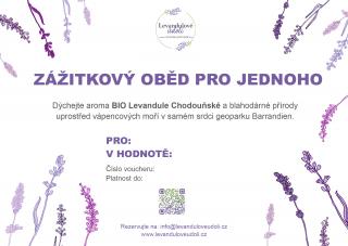 Voucher na Levandulový oběd pro jednoho v BIO Levandulovém poli Voucher: Tištěný dárkový voucher