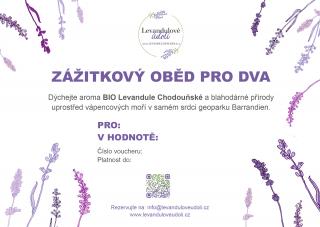 Voucher na  oběd pro dva v BIO Levandulovém údolí Voucher: Elektronický voucher