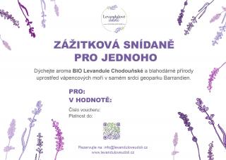 Voucher na zážitkovou snídani pro jednoho v BIO Levandulovém údolí Voucher: Elektronický voucher