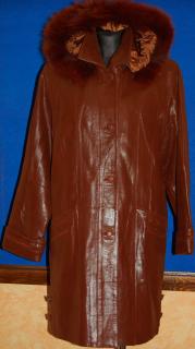 Dámský kožený kabát hnědý - poslední kus. (SLEVA 70 % - VÝPRODEJ )