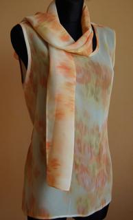 Elegantní dámská halenka bez rukávů - oranžová. (Elegantní šátek - ZDARMA)