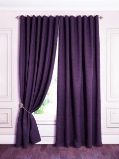 Kusový závěs - Len tmavě fialová, výška 140 až 300 cm, šířka 135 cm (Závěsy jsou vyrobeny z neprůhledné látky - gramáž  260g/m2 !)