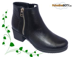 Dámské kotníkové boty elegantní černé lesk (Aldex vzor 320 kůže)