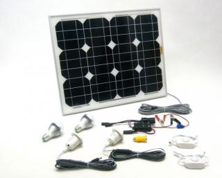 30W solární systém , 12V + 5V USB + LED osvětlení SO136