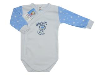 Body s dlouhým rukávem | bílé modré s potiskem | Autex Baby | velikost 44 (Kojenecké barevné bodýčko pro miminko ze 100% bavlny)