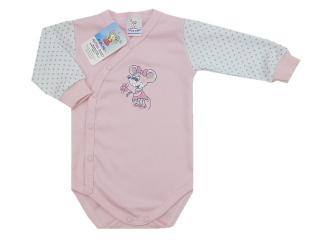 Body s dlouhým rukávem | růžové s potiskem | Autex Baby | velikost 44  (Kojenecké barevné bodýčko pro miminko ze 100% bavlny)