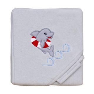Froté ručník s kapucí a žínkou | Scarlett | delfín šedý (Sada froté ručníku se žínkou pro koupání miminka)