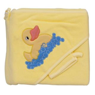 Froté ručník s kapucí a žínkou | Scarlett | žlutý kačenka (Sada froté ručníku se žínkou pro koupání miminka)