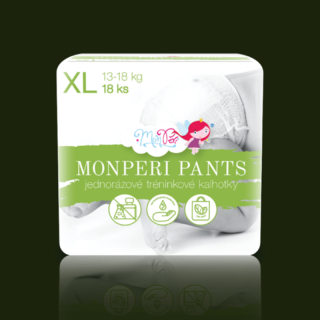 Jednorázové plenkové kalhotky Pants | MonPeri | XL (13 - 18 kg) | 18 ks (Neparfémované natahovací dětské kalhotky vhodné při učení na nočník)