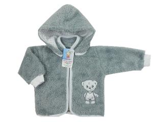 Kabátek pro miminko | Lama | šedý | Autex Baby | velikost 86 (Hřejivý kabátek s odepínací kapucí a obrázkem medvídka)