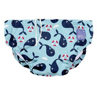 Kojenecké plavky | Bambino Mio | Whale wharf | modré | velikost S 5 - 7 kg (Lehké a pohodlné plenkové plavky na koupání vhodné pro miminka od narození)