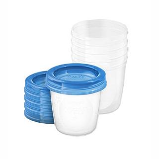 VIA pohárky s víčkem | 180ml | Philips Avent | 5ks (Univerzální a snadno použitelné pohárky k odsávání, skladování i krmení Vašeho miminka.)