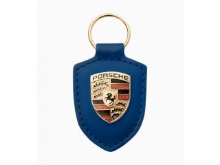 Porsche Crest Keyring Essential Přívěsek na klíče modrý (Exkluzivní přívěsek na klíče s erbem Porsche vyrobený z pravé kůže)