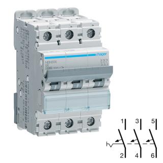 HAGER NBN306 Jistič 3 pól. 6A, charakteristika B, 10 kA (HAGER NBN306)