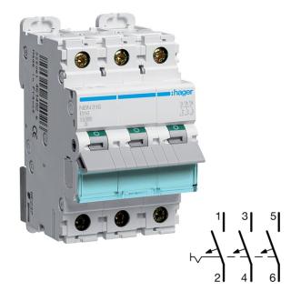 HAGER NBN316 Jistič 3 pól. 16A, charakteristika B, 10 kA (HAGER NBN316)