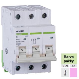 Noark 100316 Ex9BH 3P B2  Instalační jistič 10 kA, charakteristika B, 2 A, 3pól (Ex9BH 3P B2)
