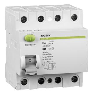 Noark 108205 Ex9L-H 4P 25A A 30mA Proudový chránič, Icn=10kA, 4-pól, In=25A, IΔn=30mA, typ  A (Ex9L-H 4P 25A A 30mA)