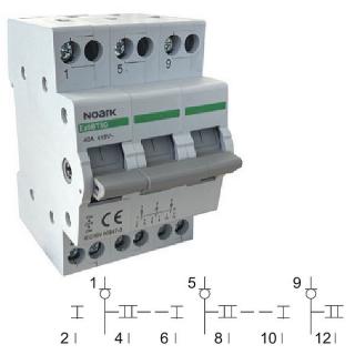 Noark 113927 Ex9BT3G 3CO 32A EU Skupinový přepínač (I-0-II), 3CO, 32A (Noark 113927)