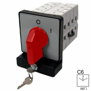 SEZ S160 JZ 9151 C6R Vestavný vačkový spínač, uzamykatelný klíčem, reverzační přepínač 160A, 1-0-2, červená páčka (SEZ S160 JZ 9151 C6R)